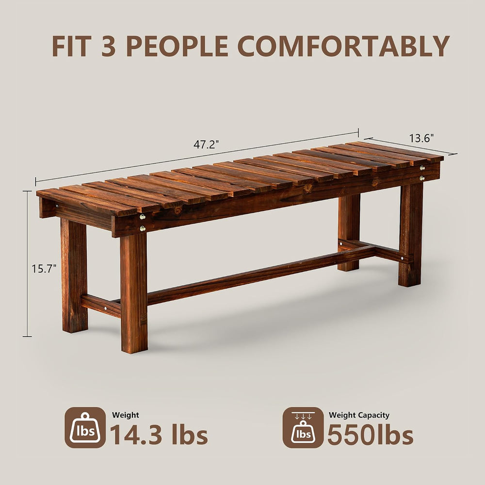 47.2" Outdoor Garden Bench,Weatherproof 3-Person Wood Backless Bench, Brown