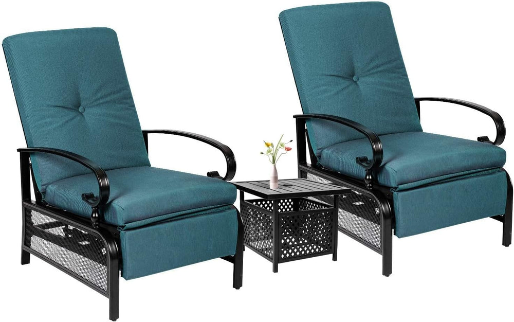 Crownland 3-Piece Outdoor Lounge Chairs Set, Adjustable Reclining Patio Chair...