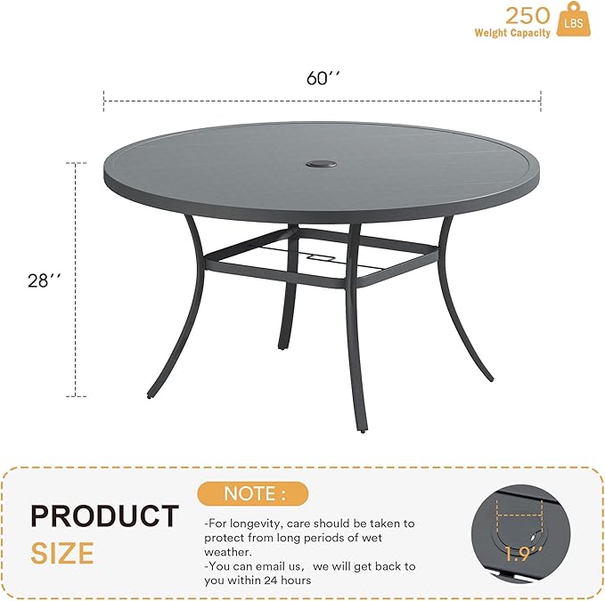 VICLLAX 60" Outdoor Round Patio Table for Lawn Garden, All Weather Metal...