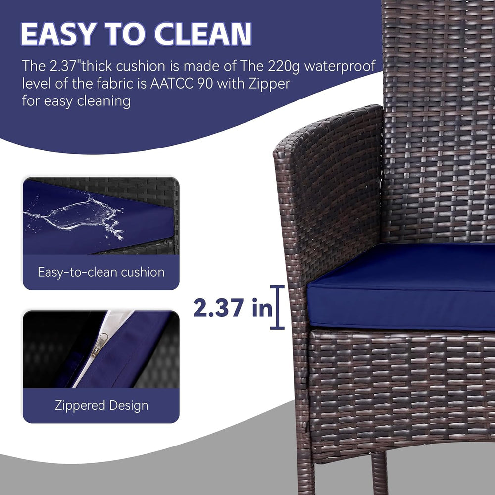 Patio Porch Furniture Sets 3 Pieces Rattan Wicker Chairs with Table Outdoor G...