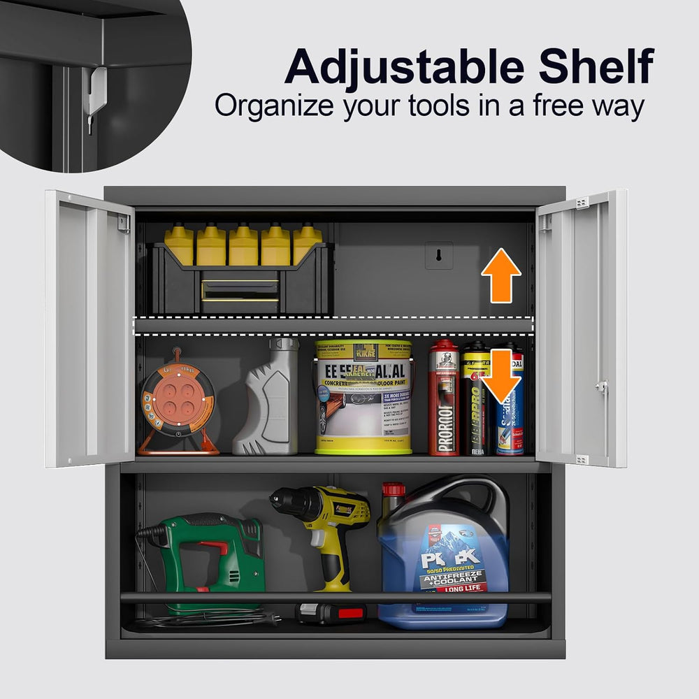 31" H Metal Garage Storage Cabinets with Doors and Shelves, Lockable Sto...