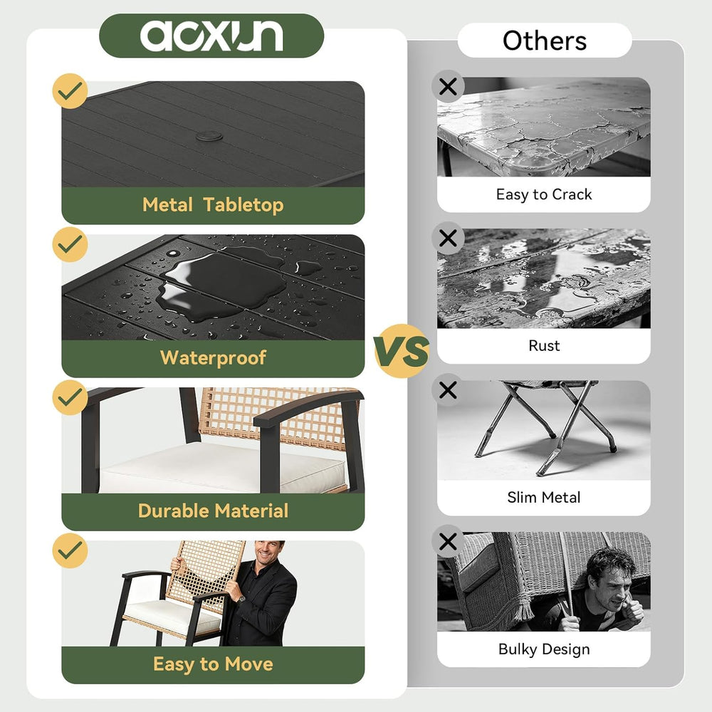 Aoxun 5-Piece Wicker Patio Table and Chairs Set for 4 with Umbrella Hole