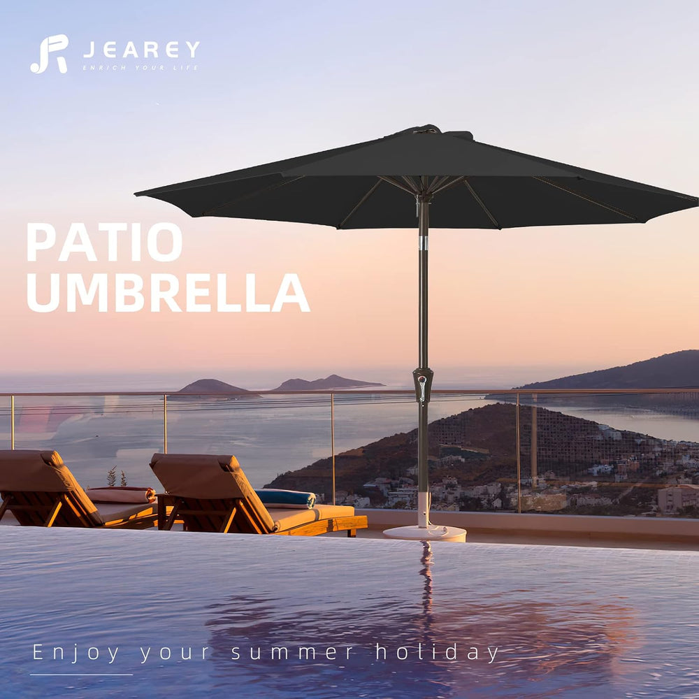 JEAREY 9FT Outdoor Patio Umbrella, Market Umbrella, Black