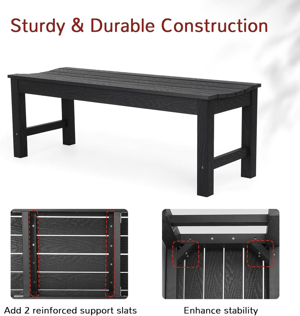 Stoog Outdoor Bench, 2-Person Patio Backless Bench, All-Weather HIPS Garden B...