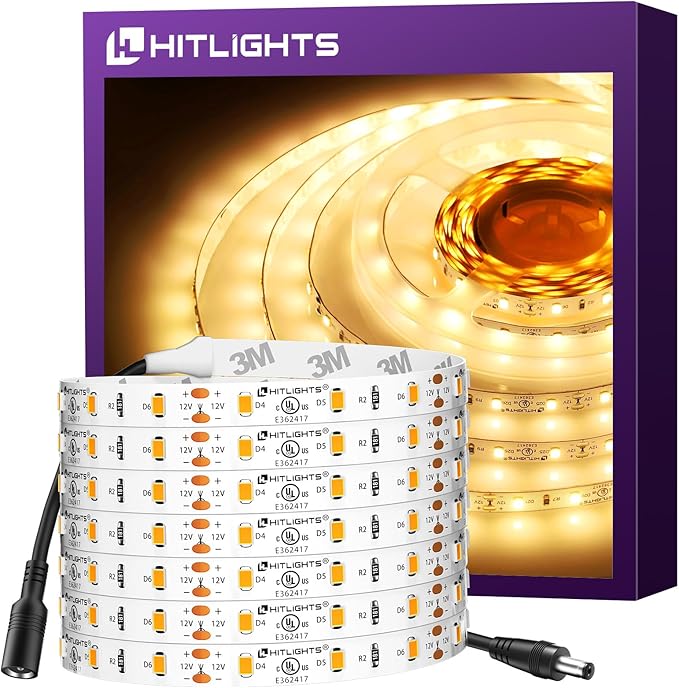 HitLights LED Strip Lights Warm White 3000K, 16.4ft Premium Tape Light for Be...