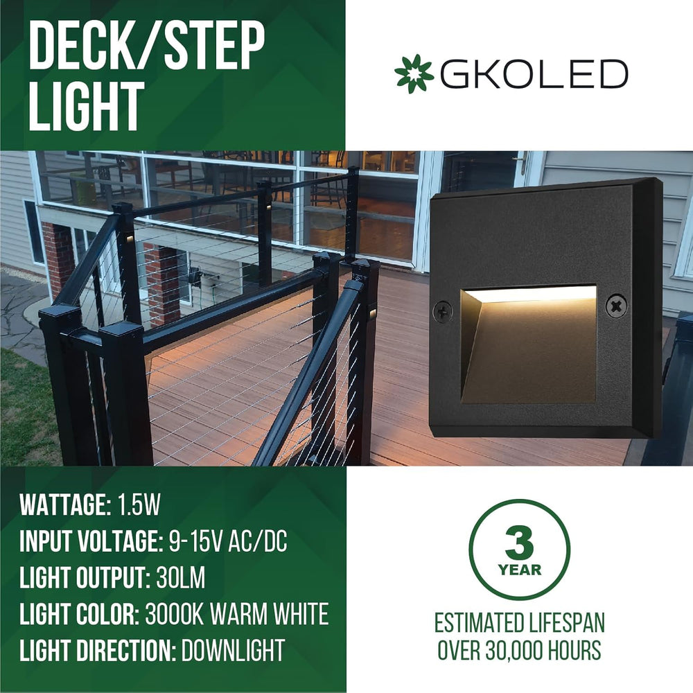 GKOLED 6-Pack Slim Square Low Voltage Deck Post Lights, Outdoor Step Light