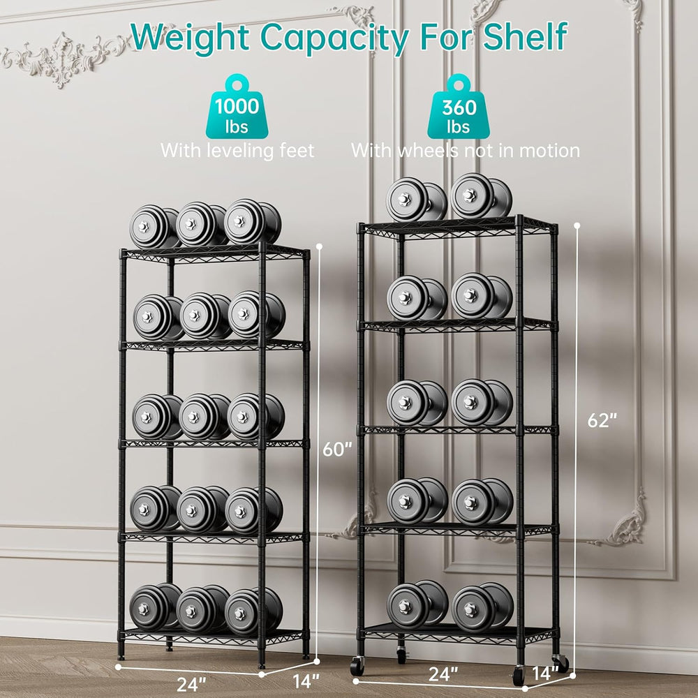 5 Shelves Storage Wire Shelf Closet Metal Shelving Pantry Wheels