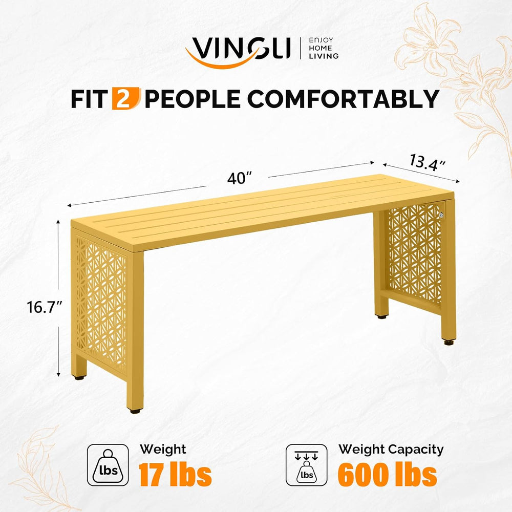 VINGLI 40in Outdoor Metal Bench, All-Weathe Backless Patio Bench with Slatted...