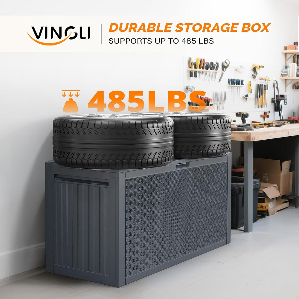 VINGLI 90 Gallon Lockable Durable Outdoor Storage Box, Grey