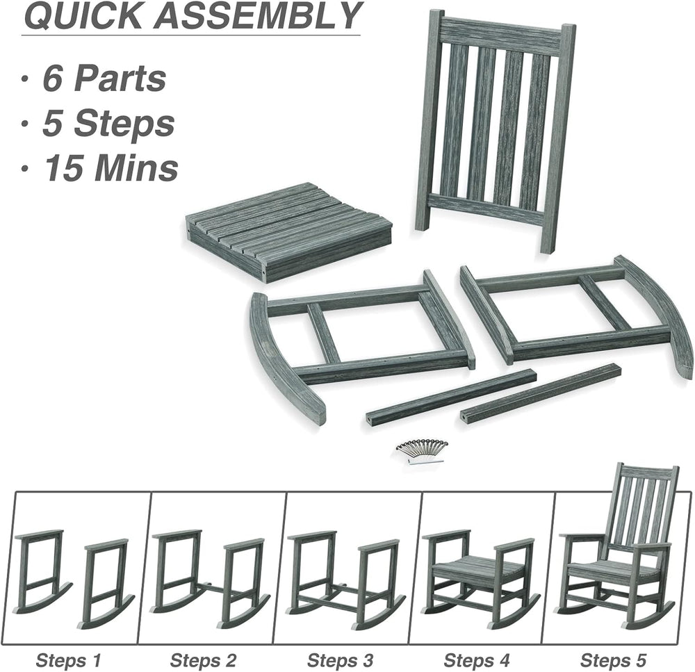 Oversized Outdoor Rocking Chair, Porch Rocker with High Back, Grey