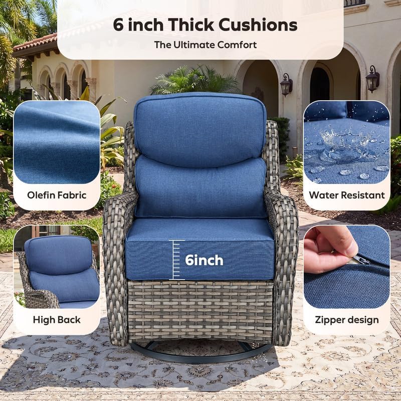 8 Pieces Outdoor Wicker Patio Furniture Set with Table High Back 6'' ...