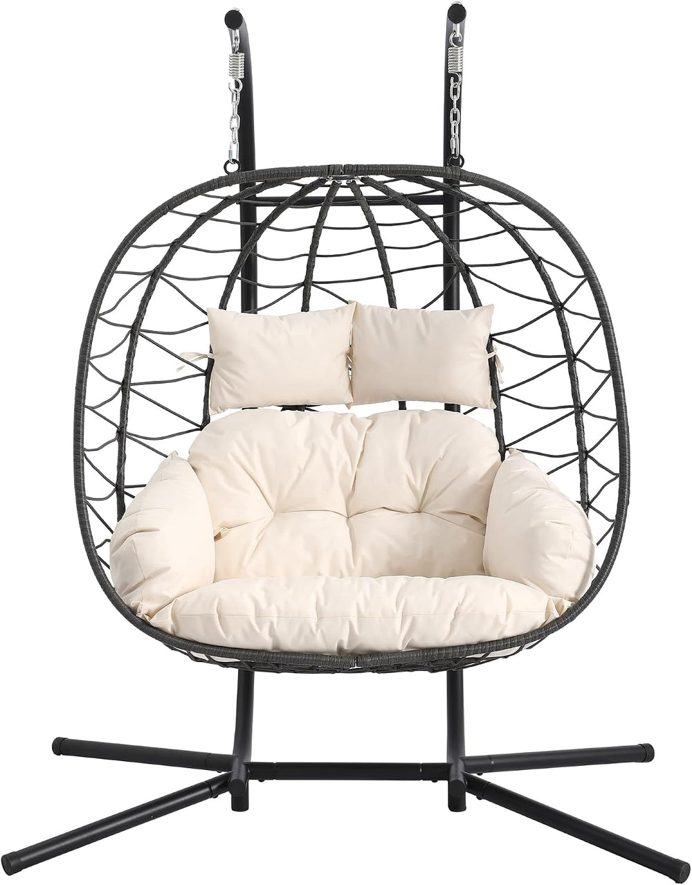 Double Egg Chair with Stand, 650 LBS Capacity, Beige