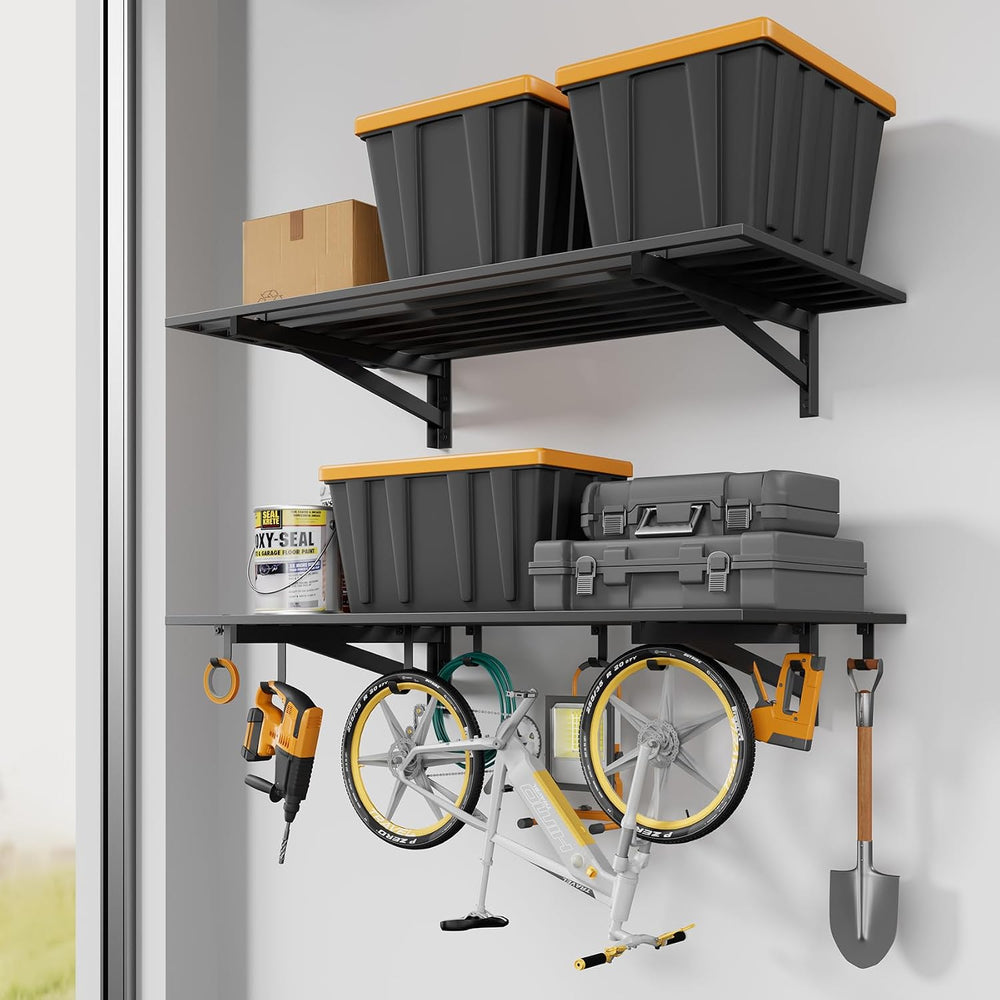 Jusgym 2 Pack Garage Shelving Wall Mounted with 8 Hooks, 2x4ft, 500lbs