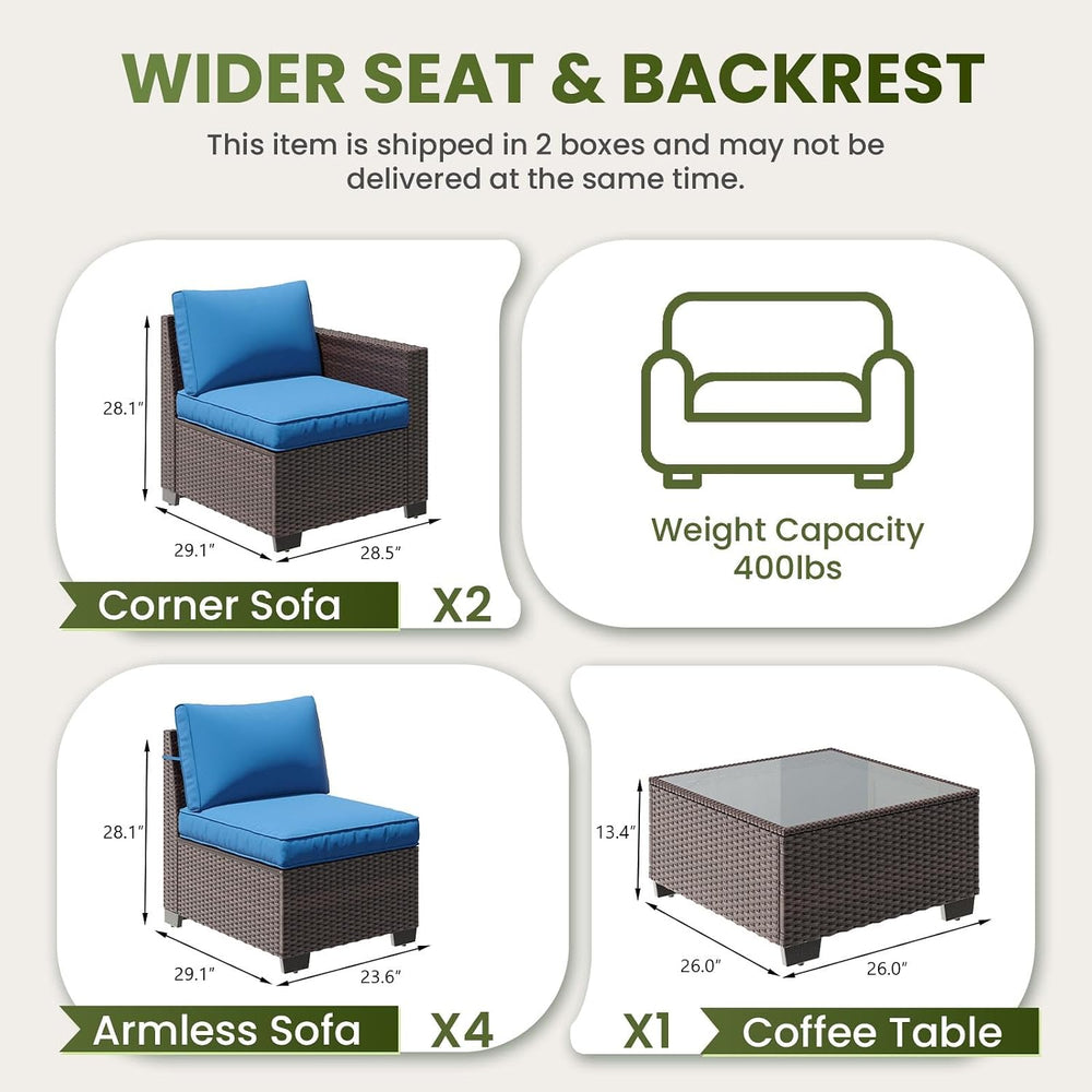 7-Piece Outdoor Patio Furniture Set, 6-Seat All-Weather PE Rattan Wicker Pati...