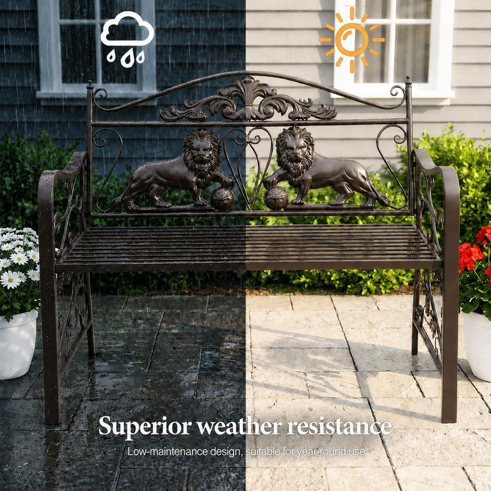 44.5" Outdoor Garden Bench, Heavy-Duty Metal Frame Patio Park Bench with...