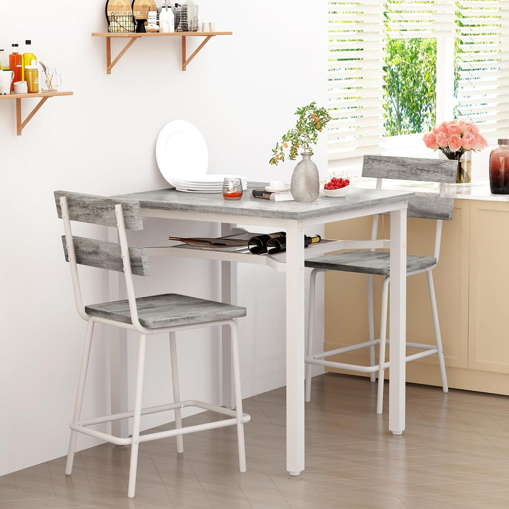 Hooseng 3 Piece Bar Table and Chairs Set, Counter Height Small Dining Table w...