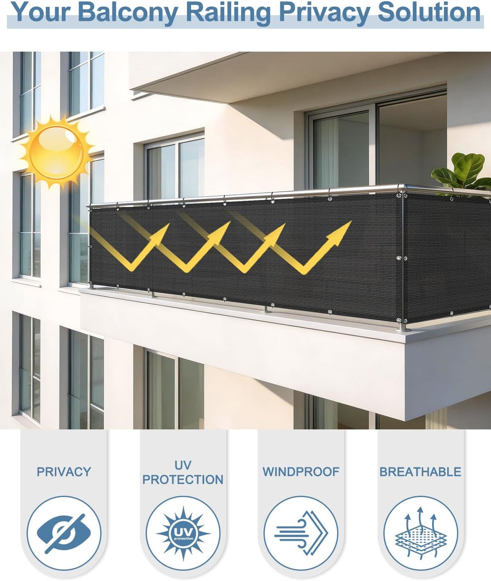 Cool Area Balcony Privacy Screen Fence UV Protection, 3'x12', Black
