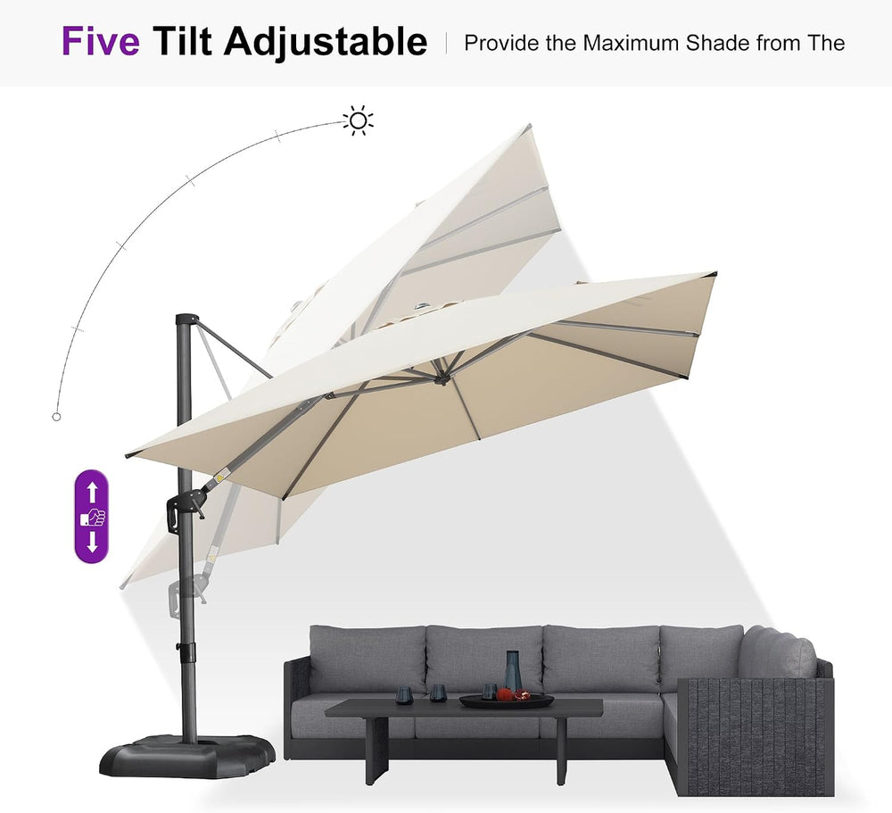 PURPLE LEAF Patio Umbrella with Base Outdoor 10' x 10' 360° Rotation ...