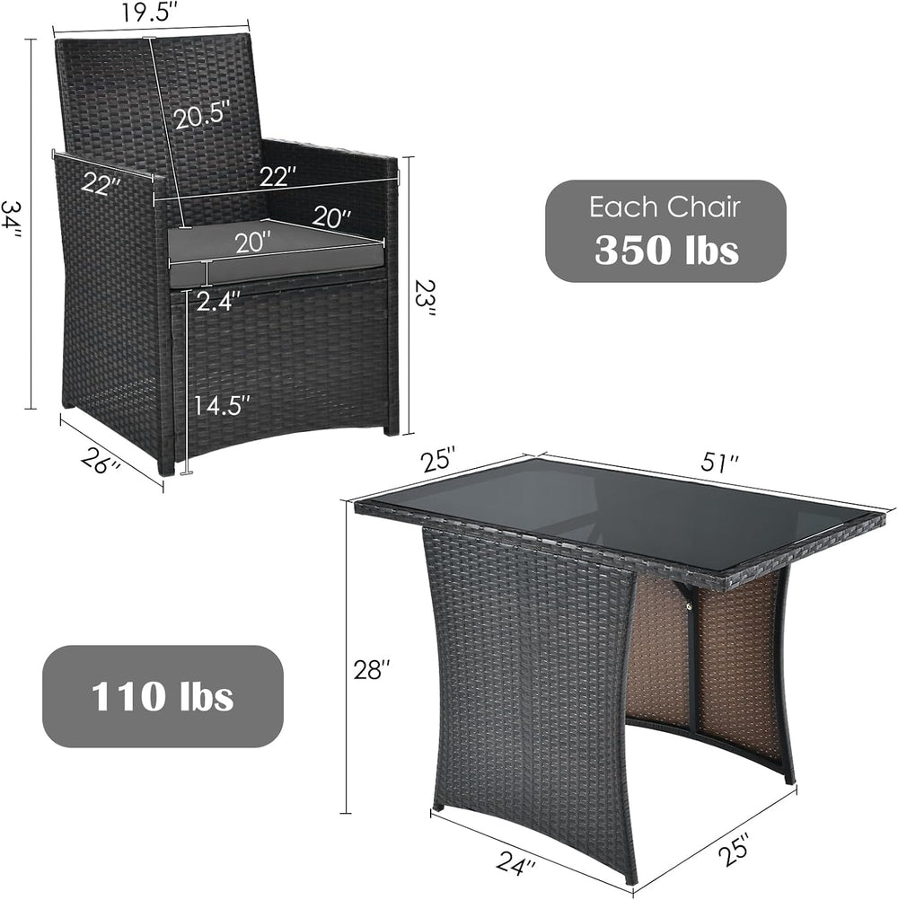 DORTALA Wicker Patio Bistro Set 3 Piece, Outdoor Table and Chairs with Temper...