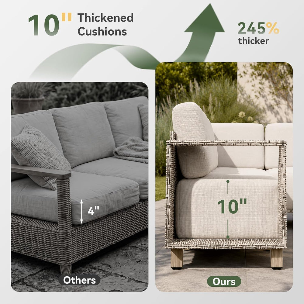 Aoxun Patio Sectional Furniture Set with 10'' Thick Cushions