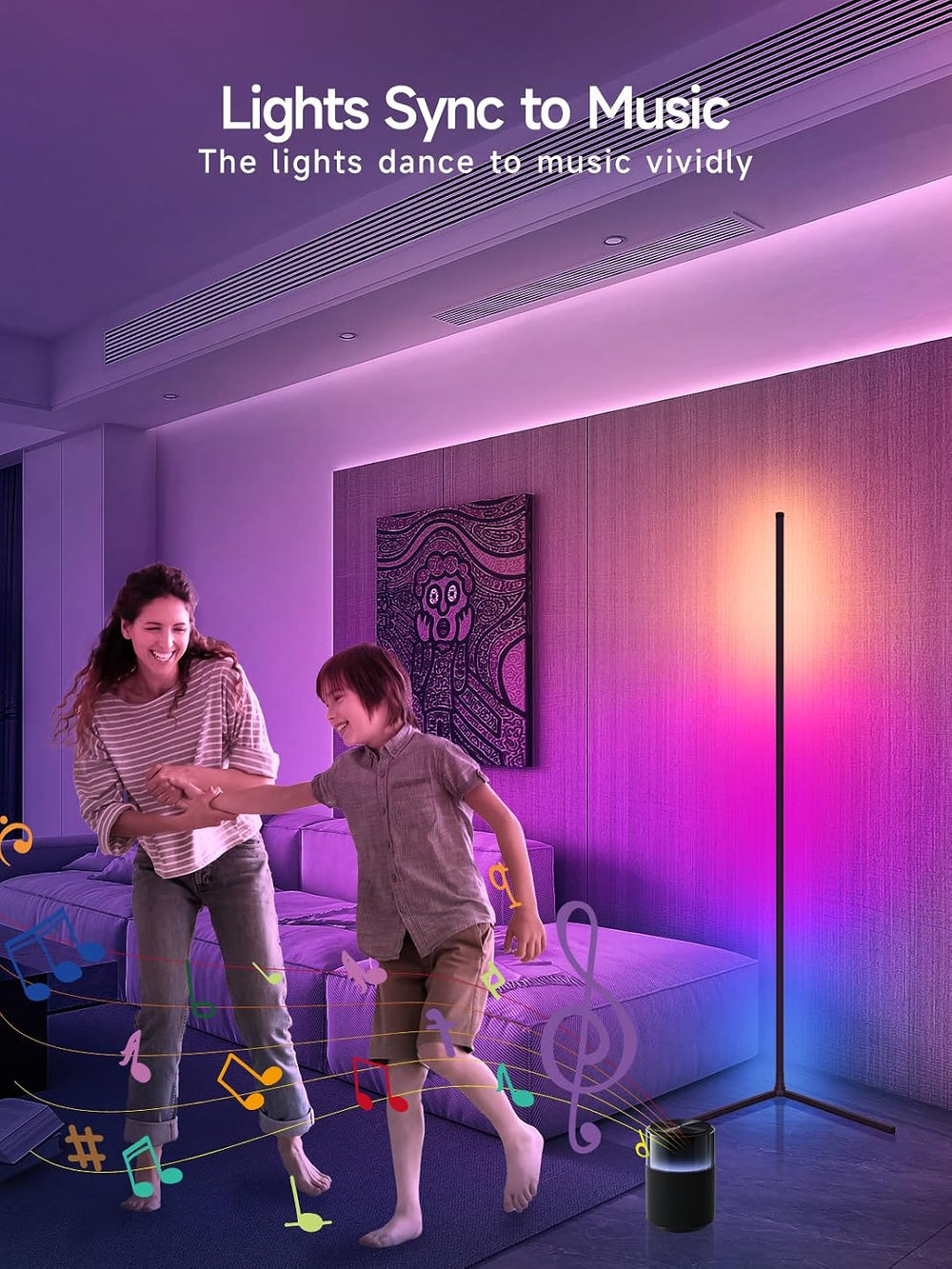 Tyute Corner Floor Lamp, RGB LED Corner Lamp with Music Sync, Smart App and R...