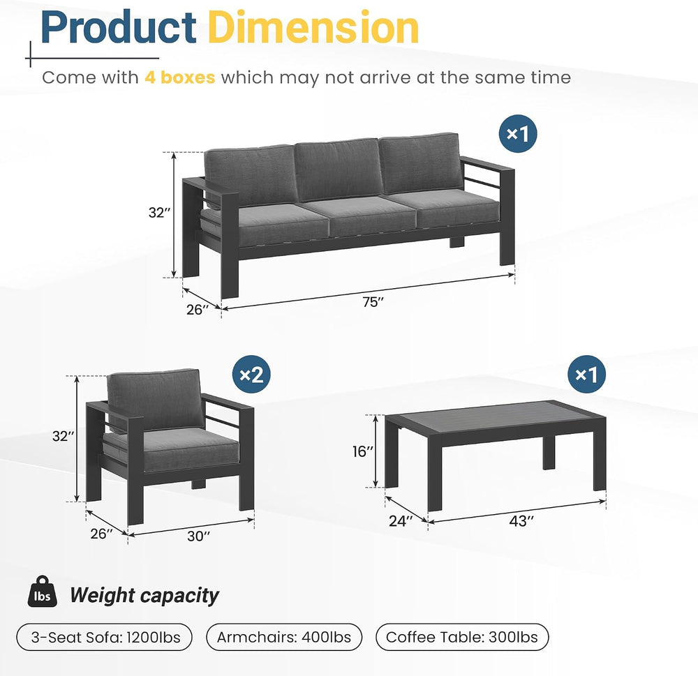 Wisteria Lane Aluminum Patio Furniture Set for All Weather, Oversized Metal O...