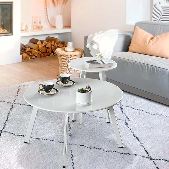 Patio Outdoor Coffee Table Set of 2 - Weather Resistant Outdoor Round End Tab...