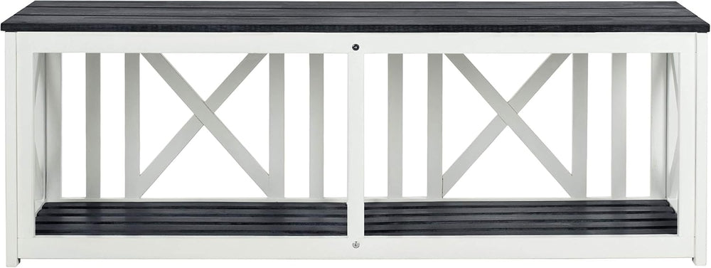 SAFAVIEH Outdoor - Branco Storage Bench - Dark Slate Grey & White Solid A...