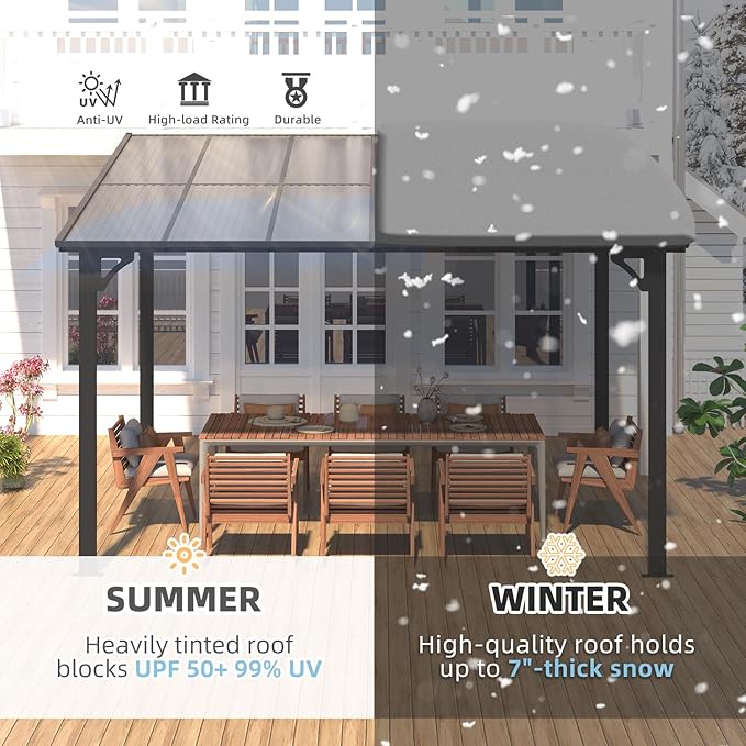 AECOJOY Wall Gazebo12’ x 10’, Hard Top Gazebos Pergola on Clearance, Outdoor ...