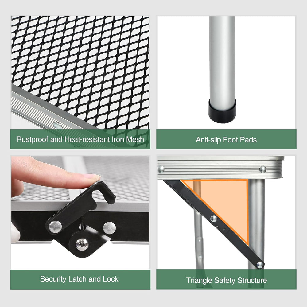 Portable Grill Table for Outside, Aluminum Folding Grill Stand Table for Outd...