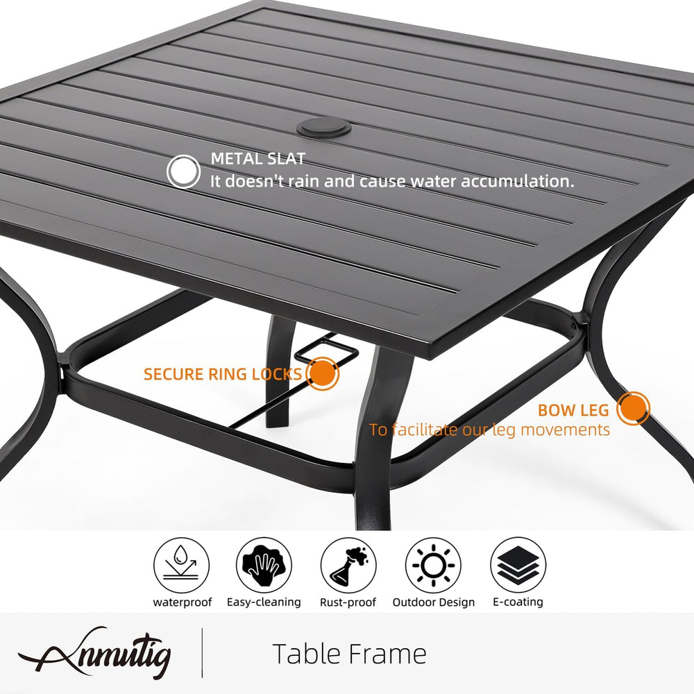 Outdoor Brown Stackable Chair and 35" Square Table Patio Dining Set for 4