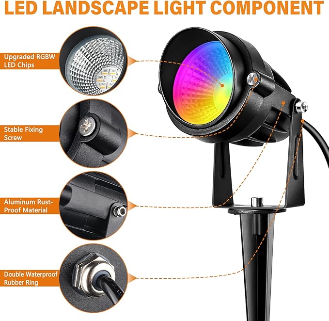 Low Voltage RGBW LED Landscape Lights Spot Lights Outdoor for Yard Garden Dec...