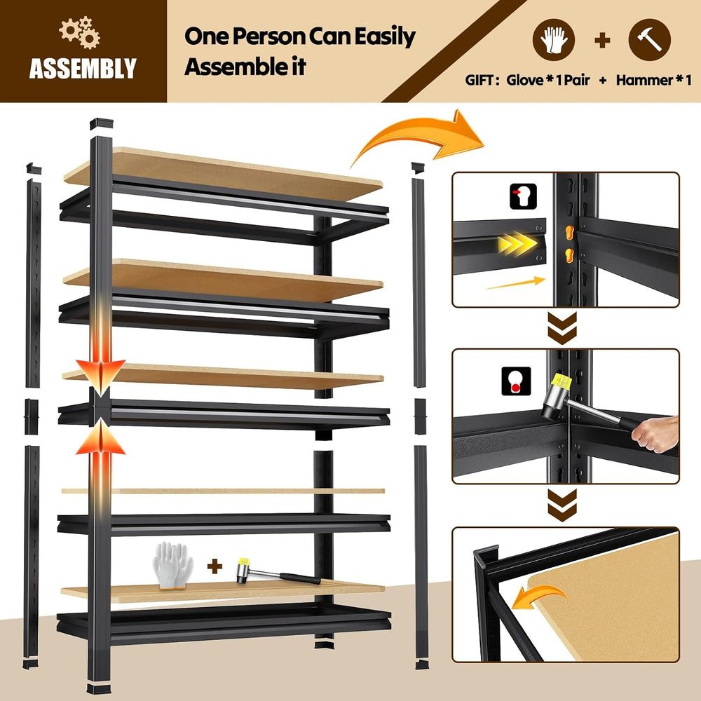 Garage Shelving 5 Tier Storage Shelves Adjustable Shelf 78"Hx45.6"W...