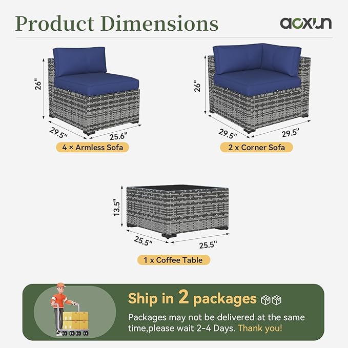 Aoxun 7 Piece Patio Furniture Set Wicker Rattan Patio Conversation Set Outdoo...