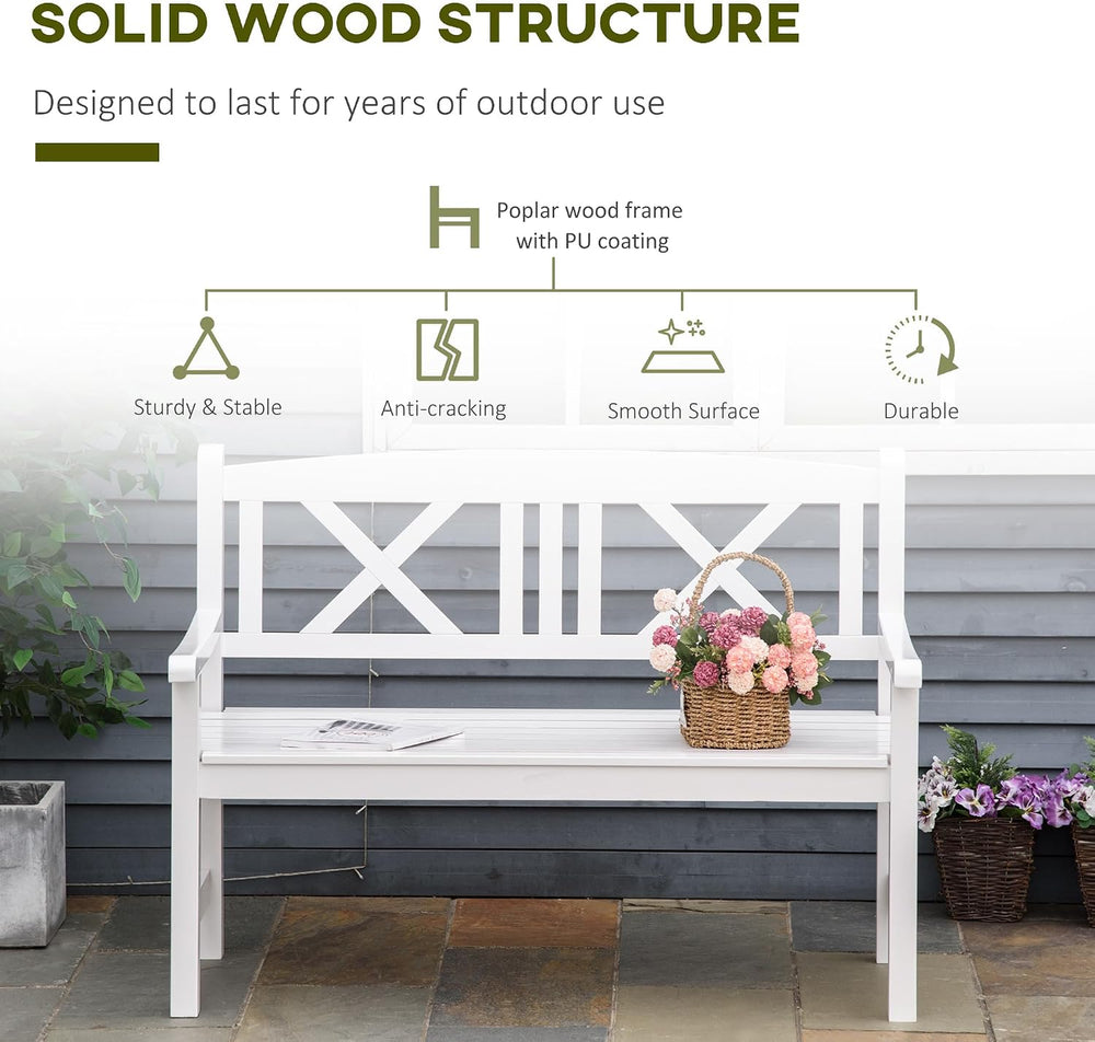 Outsunny 2-Seater Wooden Garden Bench 4FT Outdoor Patio Loveseat White