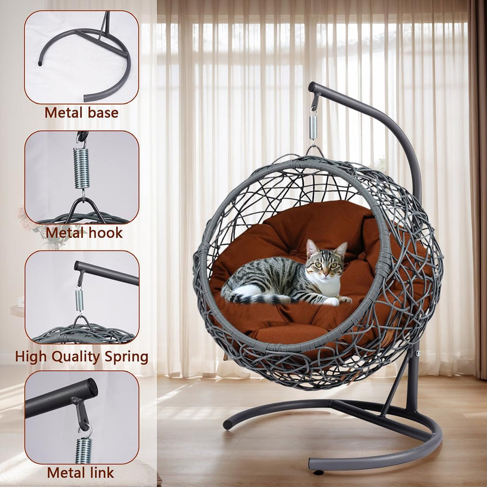 Anwick Cat Swing Bed with Stand & Cushion Indoor Outdoor, Egg Chair with ...