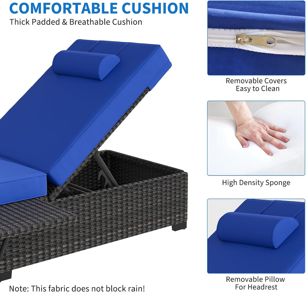 Garvee 2-Pack Adjustable Chaise Lounge Chairs with Side Table, 5-Position PE ...