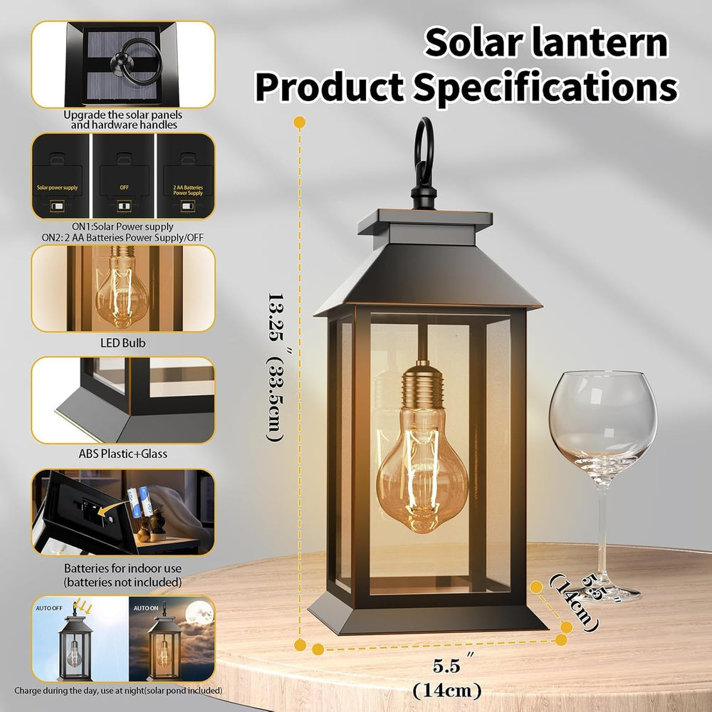 2 Pack Solar Lanterns Outdoor, Hanging Glass Solar Lights Waterproof, Dual Po...