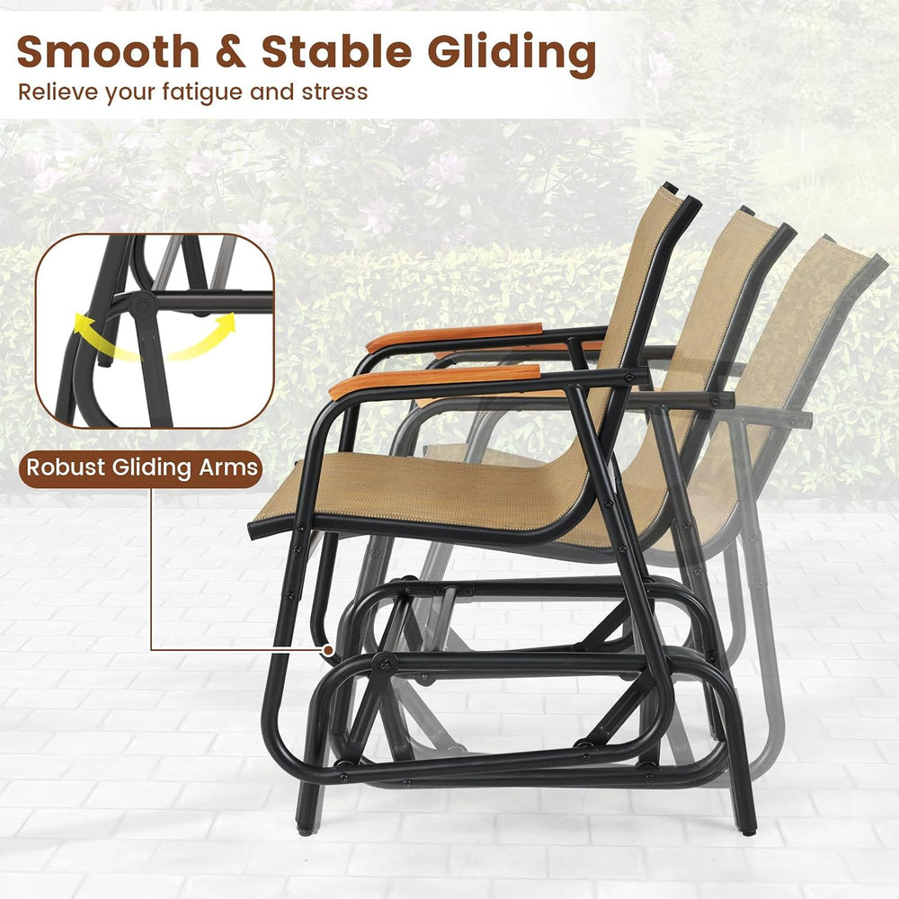 Tangkula Patio Glider Chair, Swing Gliding Armchair w/Curved Teak Armrests &a...
