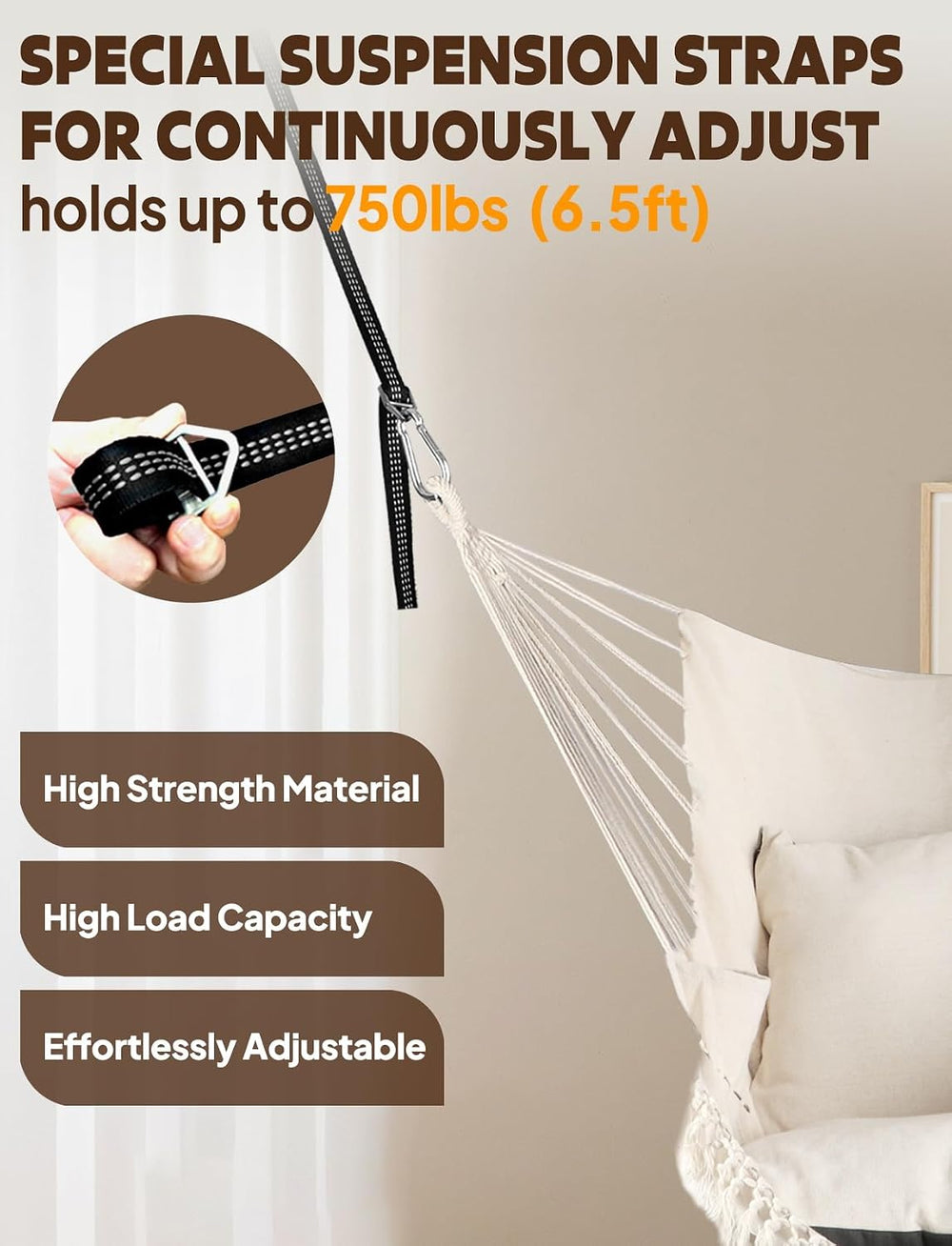 Chihee Hammock Chair with Strong Webbing Straps Hooks Suspension 2 Cushions