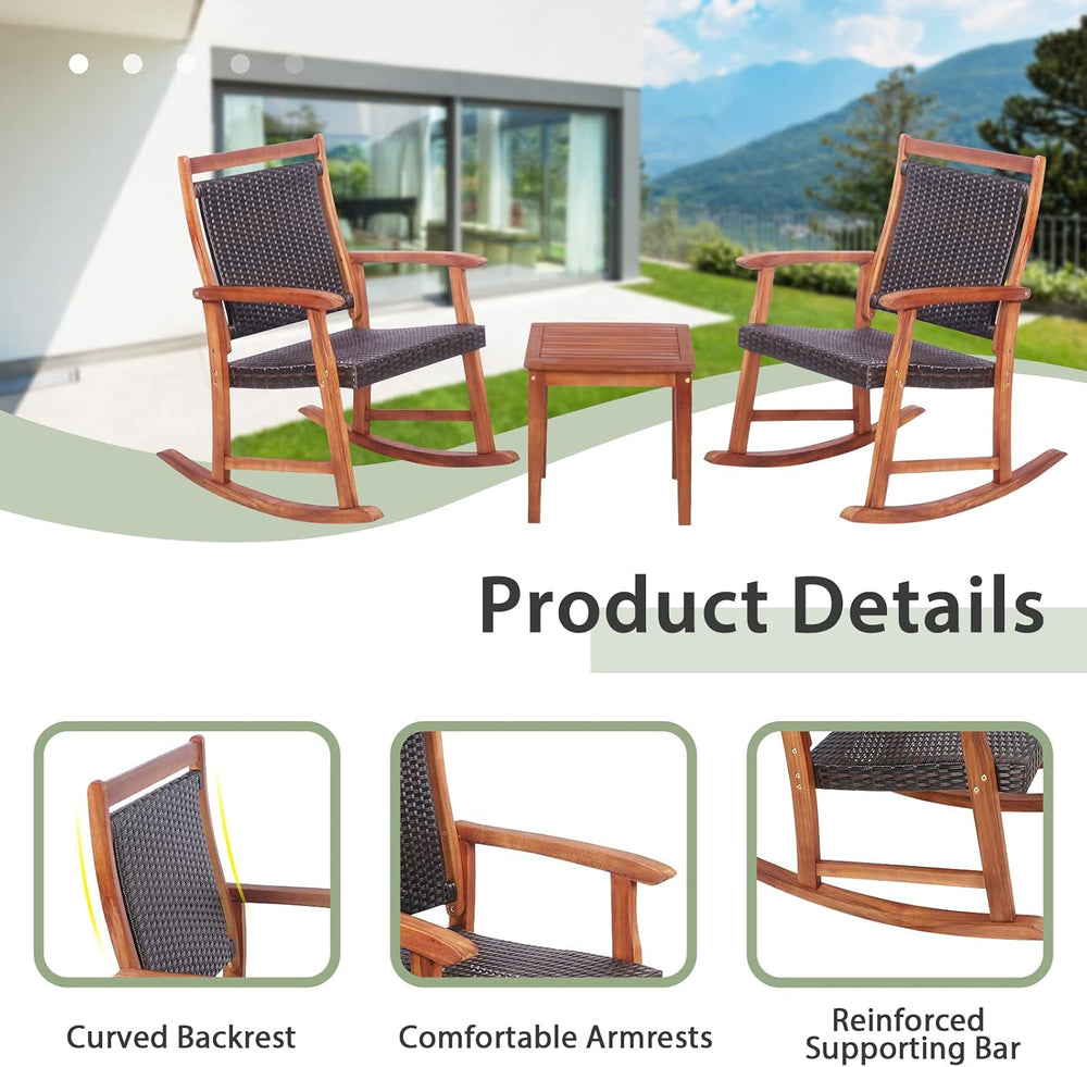 HAPPYGRILL 3 Pieces Rocking Bistro Set Acacia Wood Patio Rocking Chairs with ...