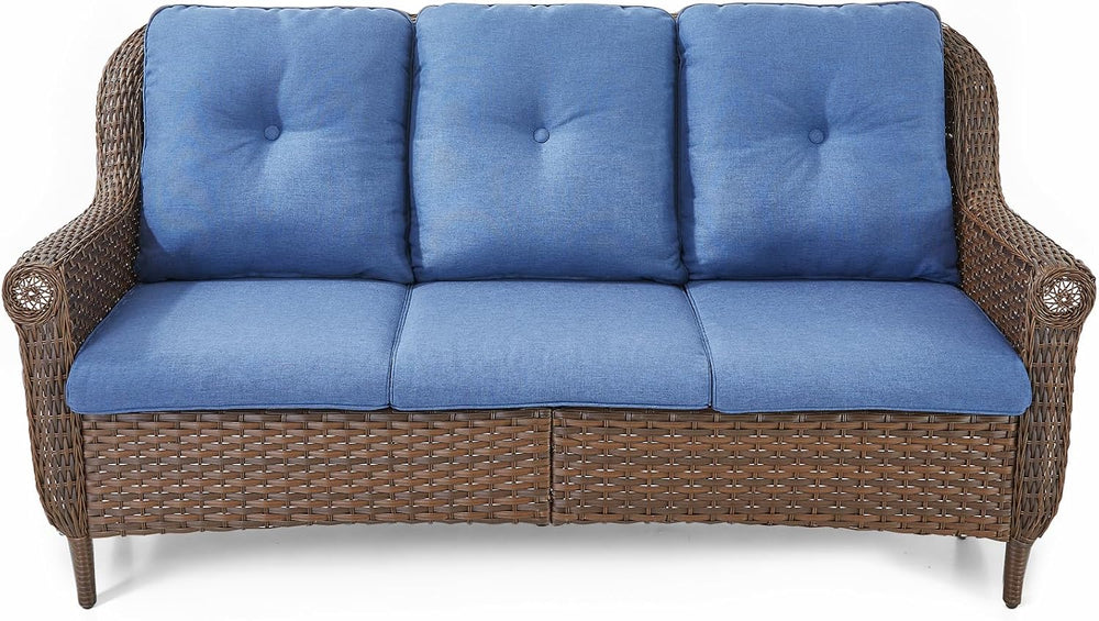 Patio Couch Outdoor Wicker Sofa - Heavy Duty All-Weather Brown Rattan 3-Seate...