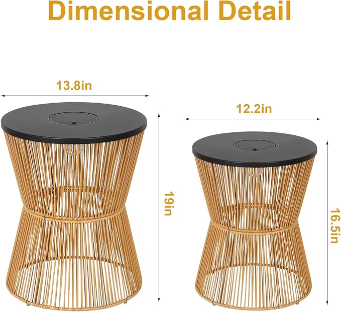 HMVPL Solar Outdoor Side Table with Dimmable Light, Patio Side Tables for Out...