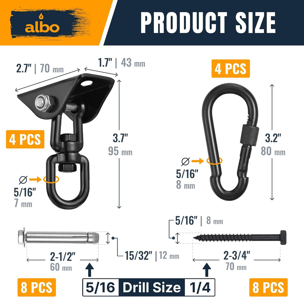 Albo Heavy Duty Swing Hangers 4 Pack, 2650 LBS