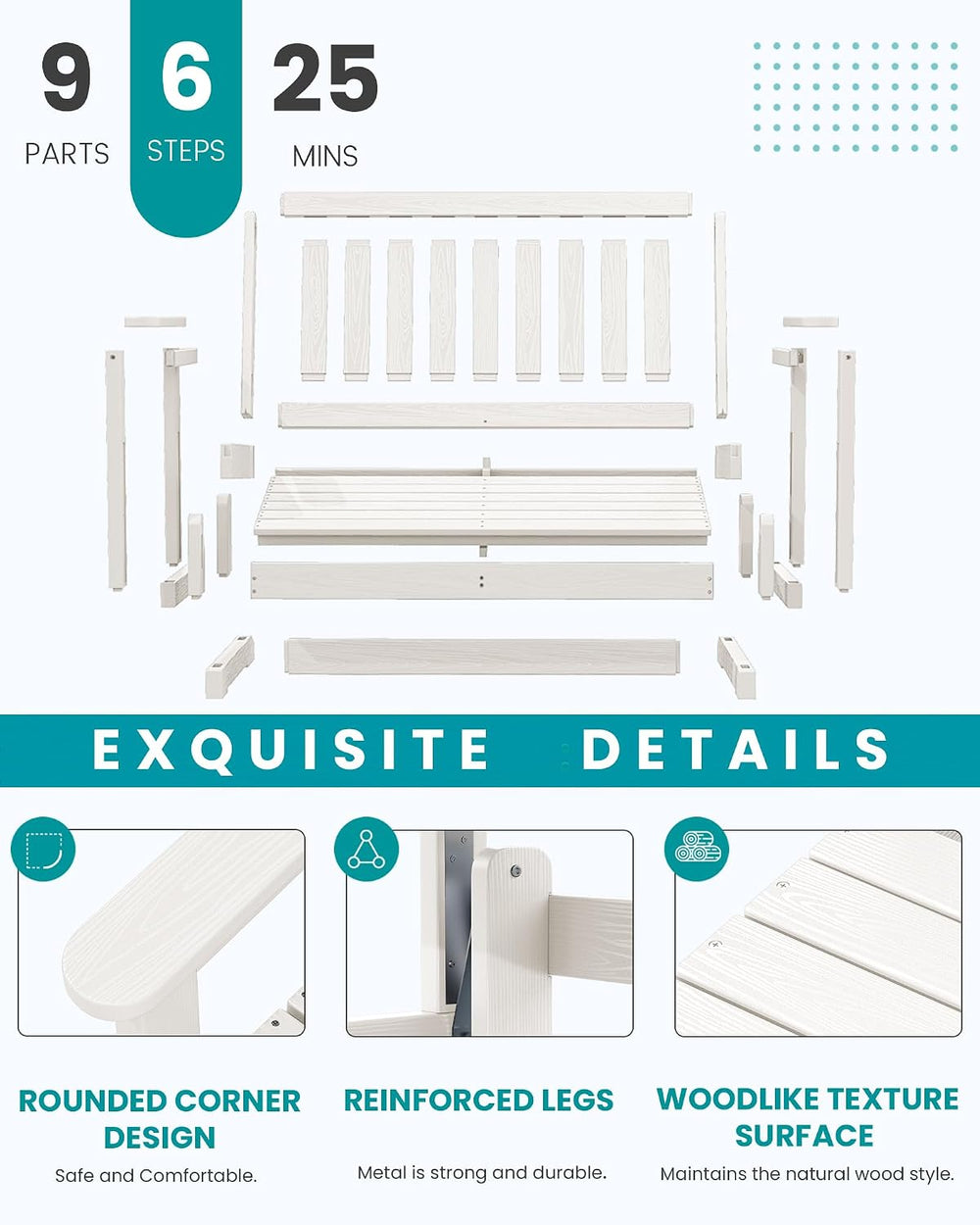 SERWALL 2 Person Patio Glider Bench, HDPE All Weather Swinging Bench, White