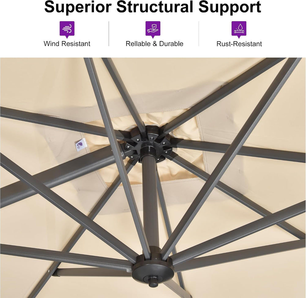 PURPLE LEAF Patio Umbrella with Base 11 Feet Effortless Shade Control Beige