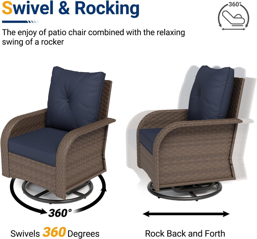 UDPATIO Outdoor Furniture 3 Piece Patio Swivel Chair, Olefin Fade Resistant