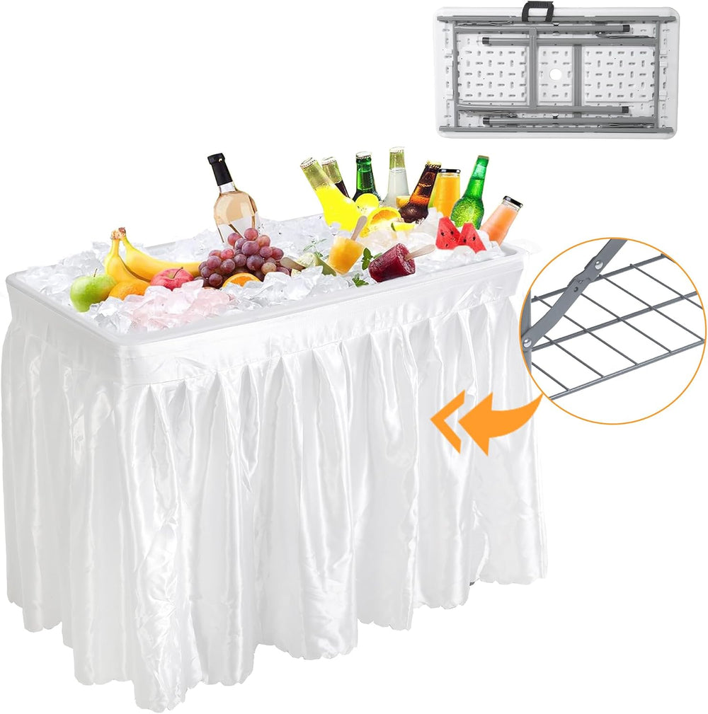 Allpop 4 Foot Folding Ice Cooler Table with Matching Skirt, Portable Patio Ta...