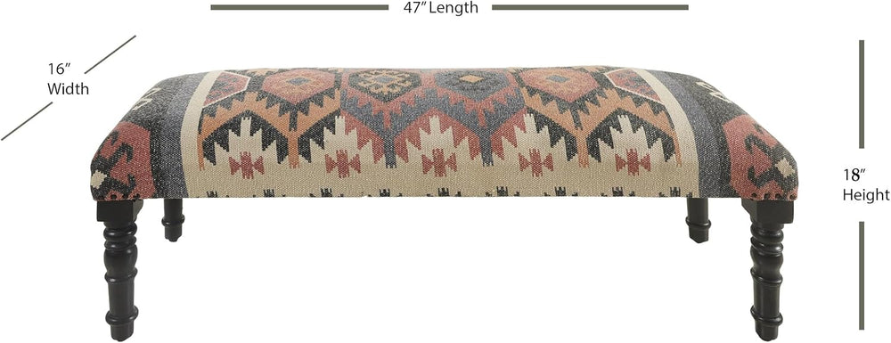LR Home Upholstered Bench for Bedroom End of Bed |Southwestern Vintage Ottoma...
