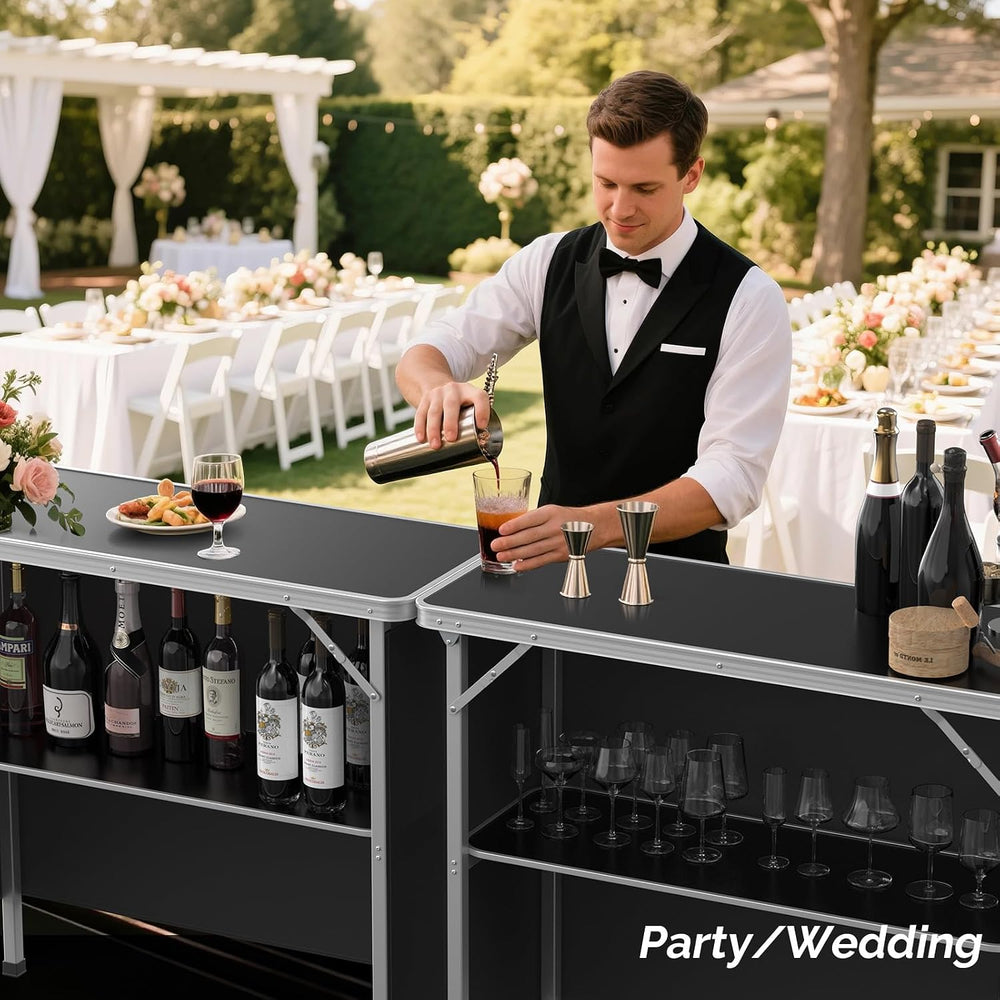 VINGLI Portable Bar Table, 2-Tier Shelves, Mobile Bar Table for Events, Party...